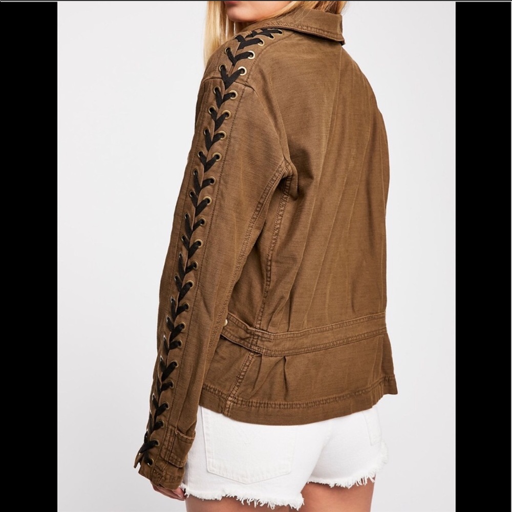 Free People Military Faye Lace Up Sleeve Jacket - Picture 3 of 15